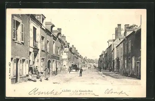 AK Cléry, La Grande-Rue, Strassenpartie