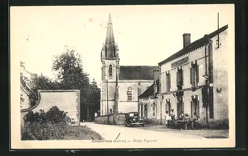 AK Combreux, Hôtel Signoret, Partie mit Kirche