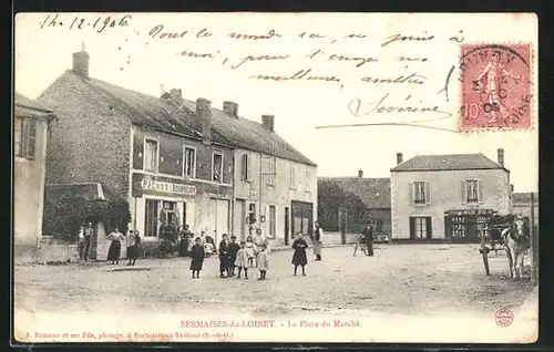 AK Sermaises-du-Loiret, La Place du Marché, Blick in den Ort