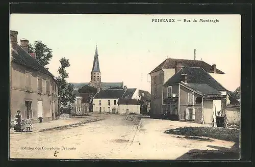 AK Puiseaux, Rue de Montargis, Strassenpartie
