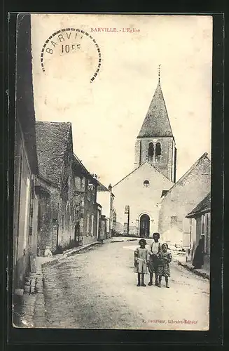 AK Barville, L`Eglise, Kinder vor der Kirche