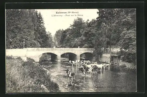 AK Eclaron, L`Abreuvoir, Pont sur la Blaise, Kühe