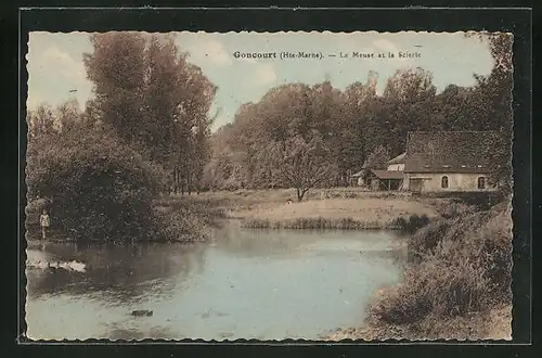 AK Goncourt, La Meuse et la Scierie