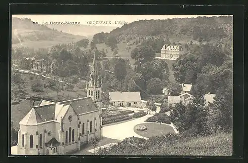 AK Orquevaux, L`Eglise, Kirche aus der Vogelschau