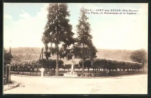 AK Giey-sur-Aujon, la Place, le Monument et le Square