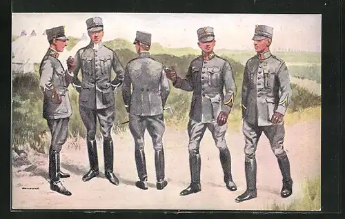 Künstler-AK sign. Van Oorschot: Groep leerlingen Scholen van Reserve-Officieren, N. l. der Infanterie, Cavalerie