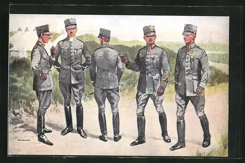Künstler-AK sign. Van Oorschot: Groep leerlingen Scholen van Reserve-Officieren, N. l. der Infanterie, Cavalerie