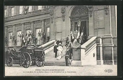 AK Fêtes franco-norvégiennes, Arrivée de S. M. la Reine Maud et du Président de la République