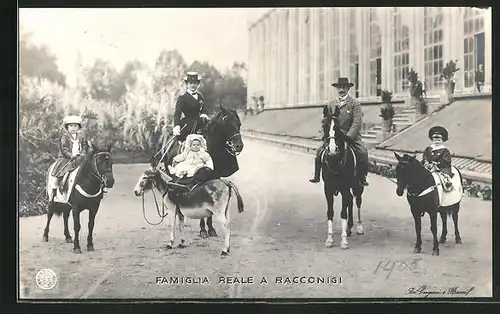 AK Famiglia Reale a Racconigi, Königsfamile von Italien zu Pferd