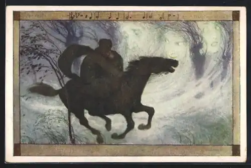Künstler-AK Brüder Kohn (B.K.W.I) Nr. 766-1: Schubert - Erlkönig, Wer reitet so spät durch Nacht und Wind?