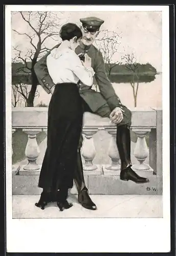 Künstler-AK Brynolf Wennerberg: Frau bewundert das Eiserne Kreuz am stolzen Soldaten