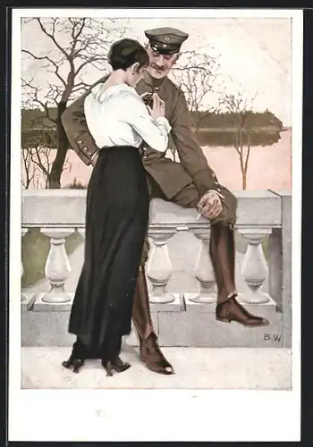 Künstler-AK Brynolf Wennerberg: Frau bewundert das Eiserne Kreuz am stolzen Soldaten