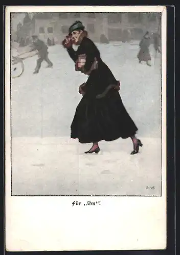 Künstler-AK Brynolf Wennerberg: Für ihn, Dame mit Paket auf dem Weg zur Post