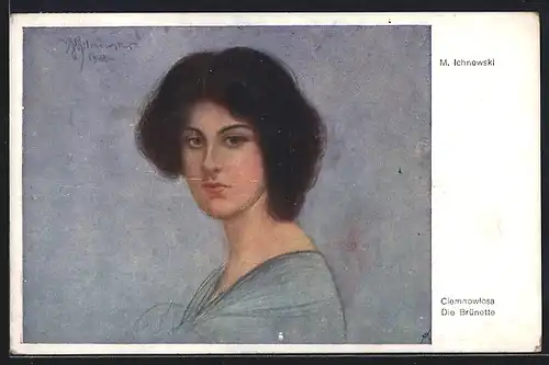 Künstler-AK sign. M. Ichnowski: Ciemnowlosa, Die Brünette