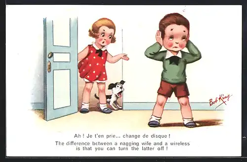 Künstler-AK sign. Bob King: Ah, je t`en prie... change de disque