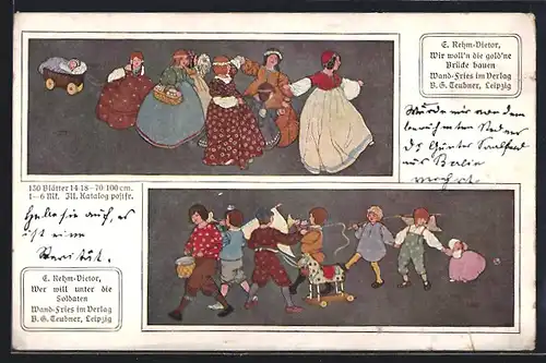 Künstler-AK sign. E. Rehm-Vietor: Wer will unter die Soldaten
