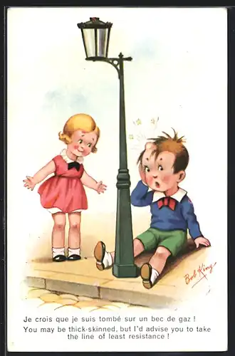 Künstler-AK sign. Bob King: Je crois que je suis tombé sur un bec de gaz