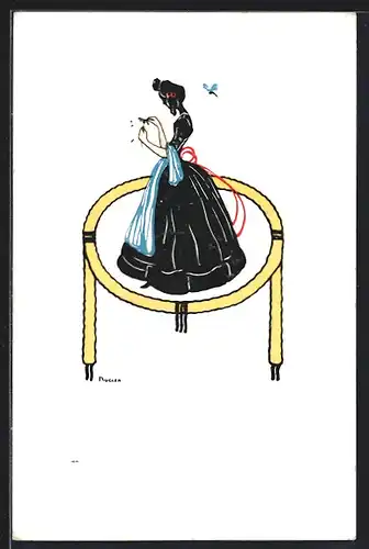 Künstler-AK sign. Kugler: Dame zupft eine Blüte