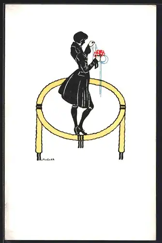 Künstler-AK sign. Kugler: Herr mit Blumen, Schattenbild