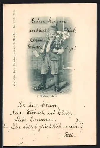Künstler-AK sign. O. Kirberg: Junge mit Blumen