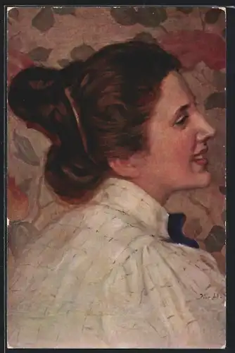 Künstler-AK sign. O. H. Engel: Portrait einer lachenden Dame