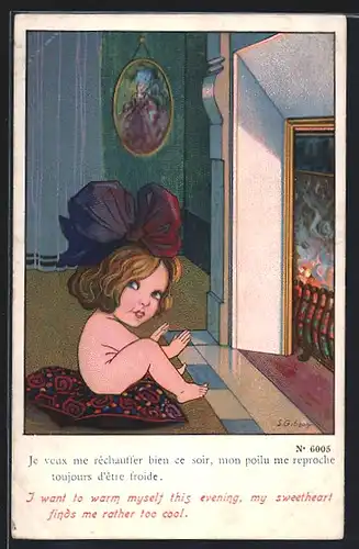 Künstler-AK sign. S. Gibson: I want to warm myself this evening, my sweetheart finds me rather too cool