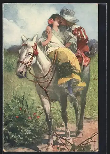 Künstler-AK sign. A. Robaudi: Das Reiterliebchen