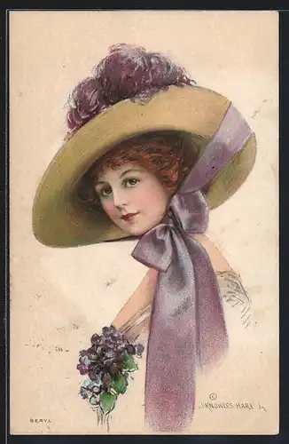 Künstler-AK Dame im Kleid mit Hut