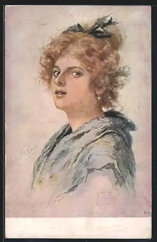 Künstler-AK sign. A. della Corte: Blondköpfchen, Junge Dame mit blonden Locken