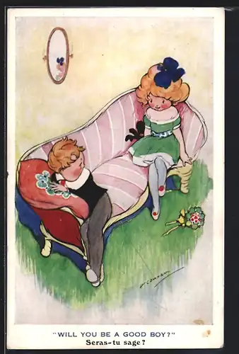 Künstler-AK sign. H. Cowhan: Will you be a good boy?