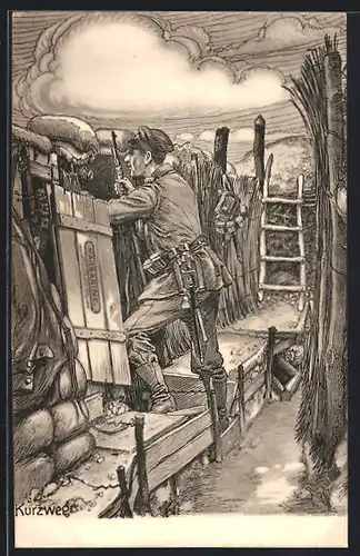 AK Soldat auf seinem Posten im Schützengraben