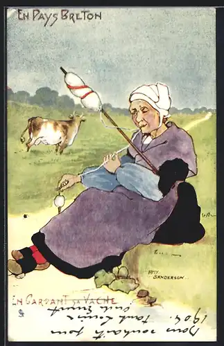 AK Alte französische Bauernfrau aus der Bretagne beim Weben