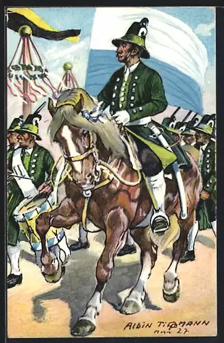 Künstler-AK sign. Albin Tippmann: Soldatentrupp mit Musik