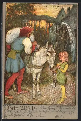 Künstler-AK sign. H. J. Weber: Beim Müller