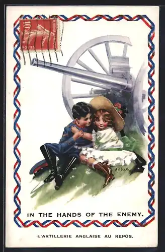 Künstler-AK sign. A. A. Nash: In the Hands of the Enemy, kleiner Soldat und Maid