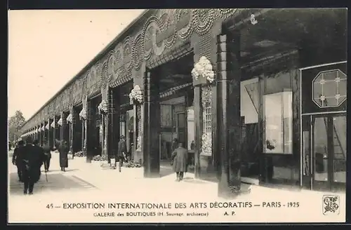 AK Paris, Exposition Internationale des Arts Decoratifs 1925, Galerie des Boutiques, Ausstellung