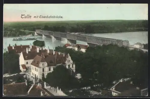 AK Tulln, Ortsansicht mit Eisenbahnbrücke