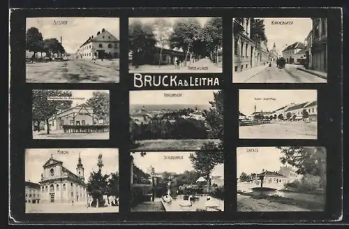 AK Bruck a.d. Leitha, Altstadt, Kirchengasse, Hauptwache mit Barackenlager, Schlossidylle