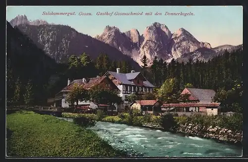 AK Gosau, Gasthof Gosauschmied mit den Donnerkogeln