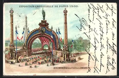 Lithographie Paris, Exposition Universelle de Paris 1900, Entrée Monumentale de la Place de la Concorde