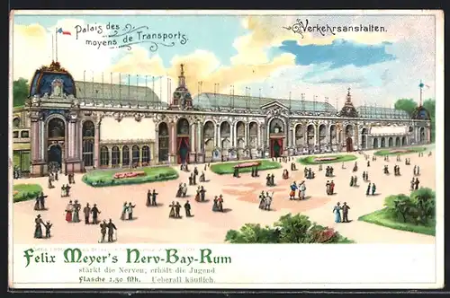 Lithographie Paris, Exposition universelle de 1900, Palais des moyens de Transports