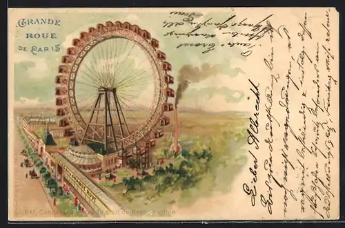 Lithographie Paris, Exposition universelle de 1900, Grande Roue