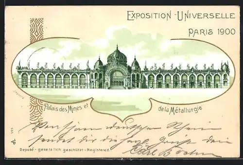 Lithographie Paris, Exposition universelle de 1900, Palais des Mines et de la Métallurgie