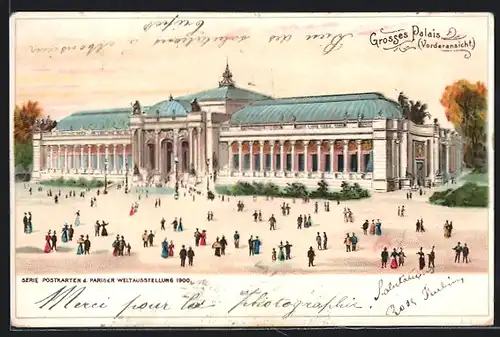 Lithographie Paris, Exposition universelle de 1900, Grosses Palais, Vorderansicht