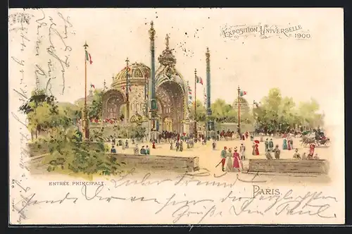 Lithographie Paris, Exposition universelle de 1900, Entrée Principale