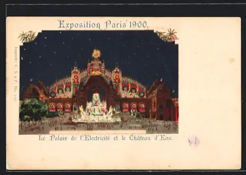 Lithographie Paris, Exposition universelle de 1900, Le Palais de l`Electricité et le Château d`Eau