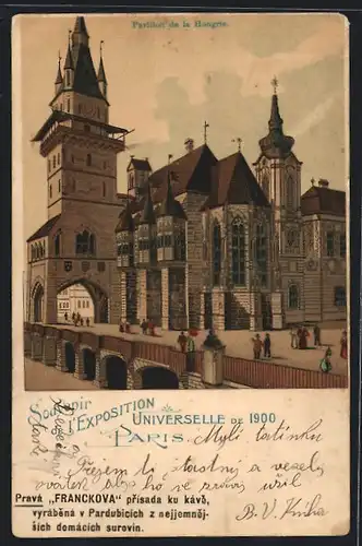 Lithographie Paris, Exposition universelle de 1900, Pavillon de la Hongrie
