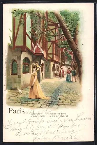 Lithographie Paris, Exposition universelle de 1900, La Rue du Rempart