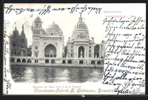 AK Paris, Exposition universelle de 1900, Pavillons des Etats Unis et de la Turquie