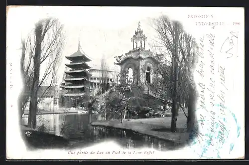 AK Paris, Exposition universelle de 1900, Une partie du Lac au Pied de la Tour Eiffel